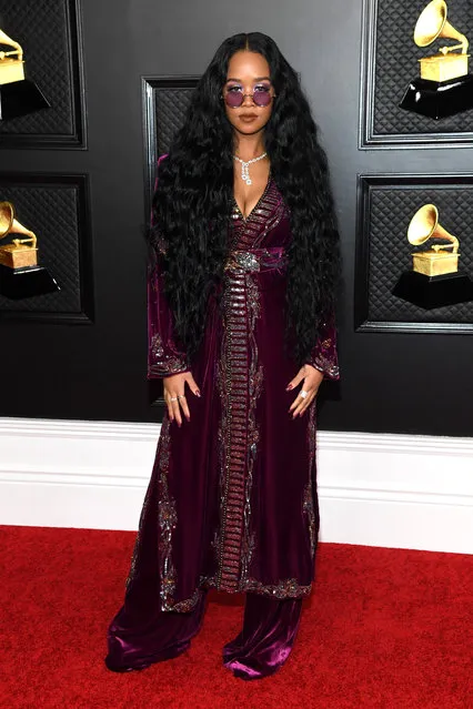 H.E.R. attends the 63rd Annual GRAMMY Awards at Los Angeles Convention Center on March 14, 2021 in Los Angeles, California. (Photo by Kevin Mazur/Getty Images for The Recording Academy)