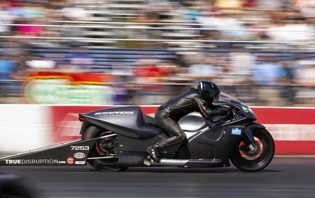 NHRA pro stock motorcycle rider Jianna Salinas during qualifying for the Gatornationals at Gainesville Raceway in Gainesville, Florida, USA on March 13, 2021. (Photo by Mark J. Rebilas/USA TODAY Sports)