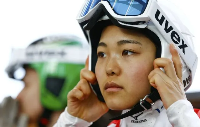 Sara Takanashi of Japan prepares for a training session of the women's Individual normal hill HS100 ski jumping at the Nordic World Ski Championships in Falun February 18, 2015. (Photo by Kai Pfaffenbach/Reuters)