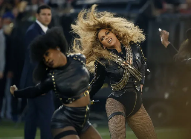 In this Sunday, February 7, 2016 file photo, Beyonce performs during halftime of the NFL Super Bowl 50 football game in Santa Clara, Calif. Beyonce is working overtime this weekend: After releasing a new song Saturday and performing at the Super Bowl on Sunday, she's announced a new stadium tour. The Grammy-winning singer announced her 2016 Formation World Tour in a commercial after she performed at the halftime show with Bruno Mars and Coldplay. (Photo by Matt Slocum/AP Photo)