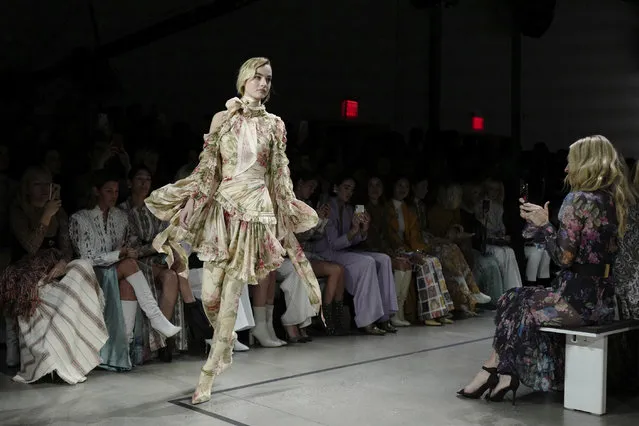 Fashion from the Zimmermann Fall 2019 show is modeled during Fashion Week, Monday, February 11, 2019 in New York. (Photo by Mark Lennihan/AP Photo)