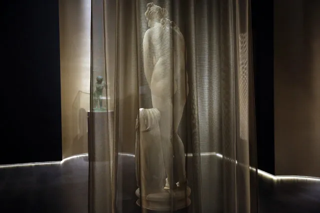 A marble statue of ancient Greek goddess Aphrodite is displayed for the first time in the National Archaeological Museum in Athens, Greece, 04 April 2019. The sculpture, which used to be a part of Iolas collection and belongs to the statues of the so called Capitolian type, is a work of the Roman times with numerous ancient and modern restorations. It follows a Hellenistic version of the Aphrodite of Praxiteles, assigned to his son, Cephisodotos, and dated around 300 BC. (Photo by Orestis Panagiotou/EPA/EFE)