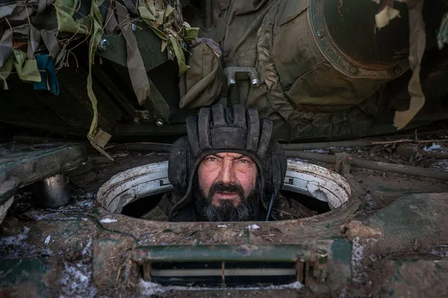 A Ukrainian tankist moments before going to the frontline in the direction of Bakhmut, where clashes between Russia and Ukraine continue to take place, in Donetsk Oblast, Ukraine on January 23, 2024. (Photo by Ignacio Marin/Anadolu via Getty Images)