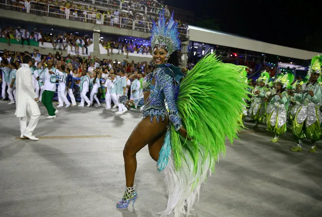 Drum queen Carmen Mouro from Mocidade samba school performs during the second night of the carnival parade at the Sambadrome in Rio de Janeiro, Brazil February 28, 2017. (Photo by Pilar Olivares/Reuters)