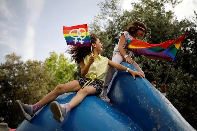 Children take part in an annual gay pride parade in Jerusalem on June 6, 2019. (Photo by Amir Cohen/Reuters)