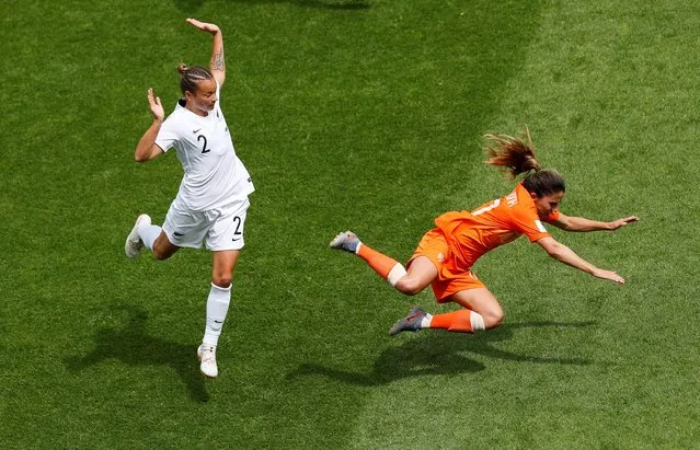 Netherlands' Danielle Van De Donk is fouled by New Zealand's Ria Percival during the Women's World Cup Group E soccer match between New Zealand and the Netherlands in Le Havre, France, Tuesday, June 11, 2019. (Photo by Phil Noble/Reuters)