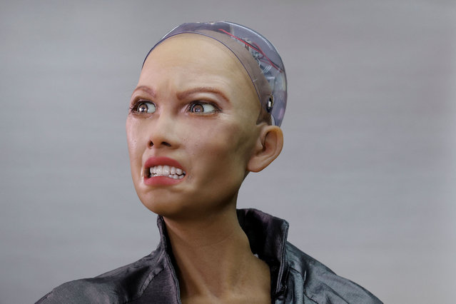 Humanoid robot Sophia developed by Hanson Robotics makes a facial expression at the company's lab in Hong Kong, China on January 12, 2021. (Photo by Tyrone Siu/Reuters)