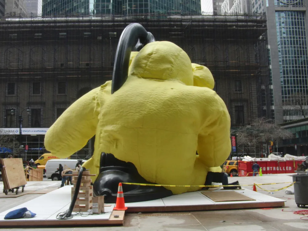 Giant Yellow Teddy Bear Sculpture by Urs Fischer