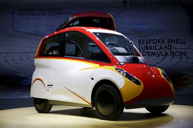 A high-efficiency petrol-burning concept car is unveiled by Royal Dutch Shell during a ceremony in Beijing, China April 22, 2016. (Photo by Damir Sagolj/Reuters)