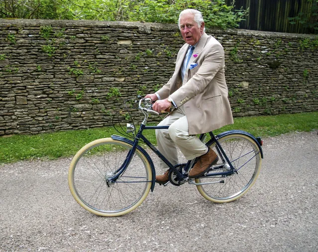 The Prince of Wales cycles with representatives of the British Asian Trust at Highgrove in Gloucestershire before they embark on the charity's “Palaces on Wheels” cycling event on Thursday June 10, 2021. (Photo by Arthur Edwards/The Sun/PA Wire)
