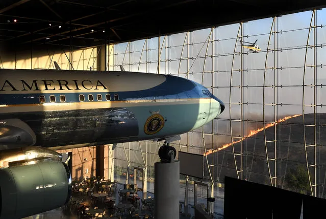 Former U.S. President Ronald Reagan's Air Force One sits on display at the Reagan Presidential Library as the Easy Fire burns in the hills on October 30, 2019 in Simi Valley, California. (Photo by Wally Skalij/Los Angeles Times via Getty Images)