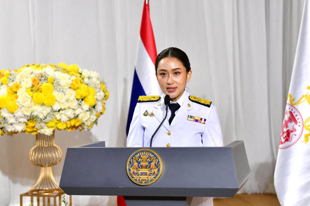 Thailand Prime Minister Paetongtarn Shinawatra speaks after receiving a royal endorsement from Thai King Maha Vajiralongkorn to become the 31st Prime Minister, at the Pheu Thai party headquarters in Bangkok, Thailand on August 18, 2024. (Photo by Pheu Thai Party via Reuters)