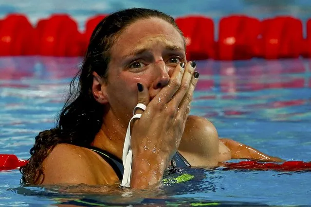 Katinka Hosszu of Hungary reacts after setting a new World Record in the women's 200m individual medley final at the Aquatics World Championships in Kazan, Russia August 3, 2015. (Photo by Hannibal Hanschke/Reuters)