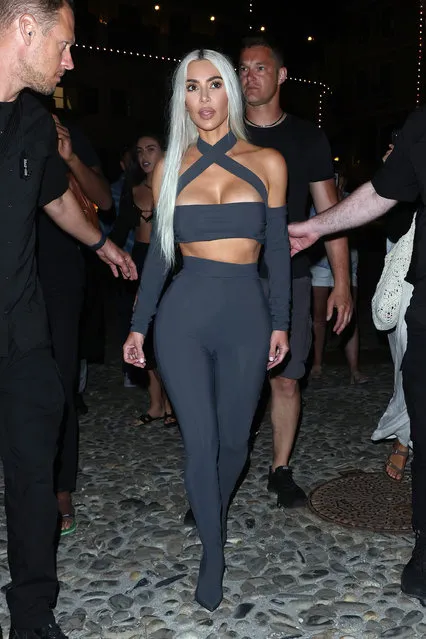 American socialite Kim Kardashian is seen arriving at Ristorante Puny in Portofino on May 20, 2022 in Portofino, Italy. (Photo by NINO/GC Images)