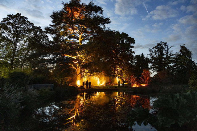 Artist Luke Jerram has created a new sound and light installation, at University of Bristol Botanic Gardens. Tipping Point is a simulated forest fire combining smoke, lights, and sound to create a captivating affect, and raise critical awareness about banks investing our money in destroying forests. Bristol. Photo released October 4 2024. (Photo by Tom Wren/South West News Service)