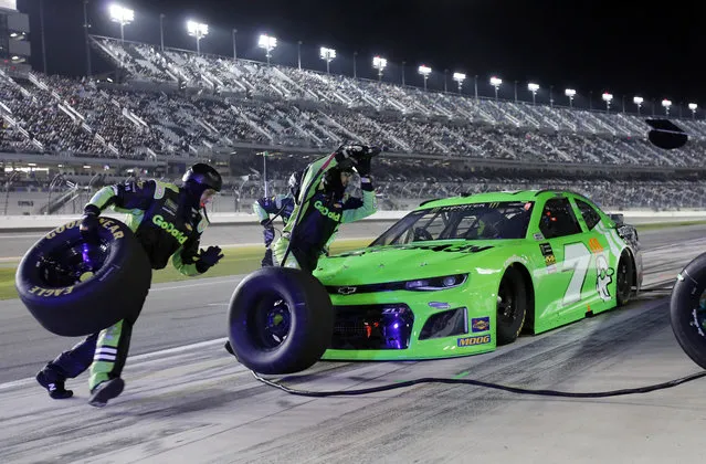 Danica Patrick makes a pit stop during the second of two qualifying races for the NASCAR Daytona 500 auto race at Daytona International Speedway in Daytona Beach, Fla., Thursday, Februaary 15, 2018. (Photo by Terry Renna/AP Photo)