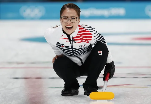 Kim Eunjung of South Korea competes during the Women Curling round robin session 7 on day nine of the PyeongChang 2018 Winter Olympic Games at Gangneung Curling Centre on February 18, 2018 in Gangneung, South Korea. (Photo by Cathal McNaughton/Reuters)