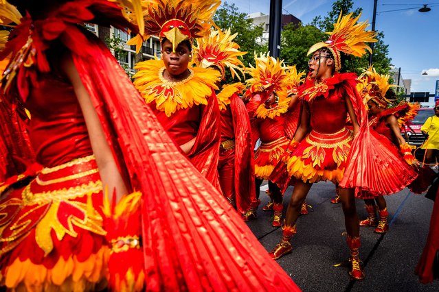 People wear costumes during the Rotterdam Unlimited Summer Carnival in Rotterdam, Netherlands, on Saturday, July 27, 2024. (Photo by Jeffrey Groeneweg/ANP via AFP Photo)