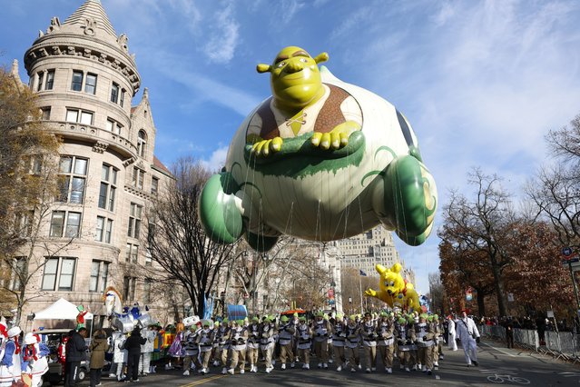 Shrek balloon during the 2025 Macy's Thanksgiving Day Parade on November 27, 2025 in New York City. (Photo by Kevin Mazur/Getty Images)
