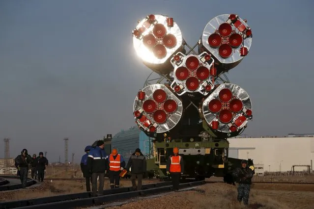 The Soyuz TMA-16M spacecraft is transported to its launch pad at the Baikonur cosmodrome March 25, 2015. (Photo by Maxim Zmeyev/Reuters)