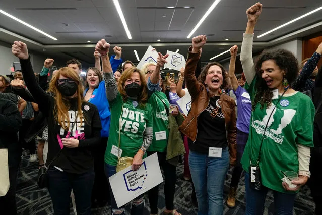 Supporters cheer following the announcement of the projected passage of Issue 1, a state constitutional right to abortion, during a gathering at the Hyatt Regency Downtown in Columbus, Ohio, U.S. November 7, 2023. (Photo by Adam Cairns/USA Today Network via Reuters)