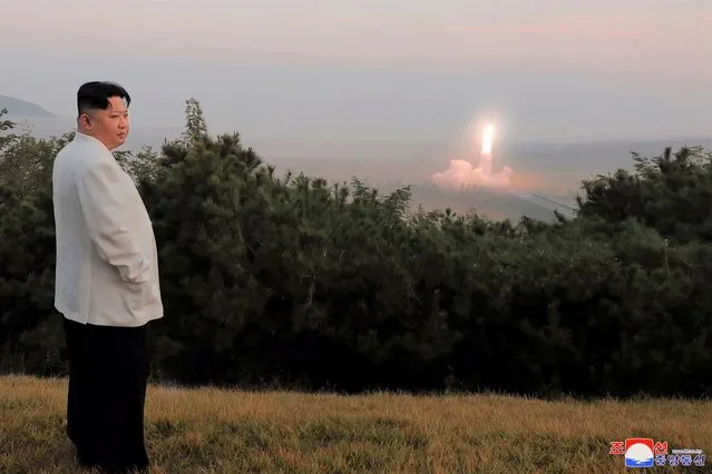 This photo provided on October 10, 2022, by the North Korean government, North Korean leader Kim Jong Un inspects a missile test at an undisclosed location in North Korea, as taken sometime between Sept. 25 and Oct. 9. Independent journalists were not given access to cover the event depicted in this image distributed by the North Korean government. The content of this image is as provided and cannot be independently verified. Korean language watermark on image as provided by source reads: “KCNA” which is the abbreviation for Korean Central News Agency. (Photo by Korean Central News Agency/Korea News Service via AP Photo)