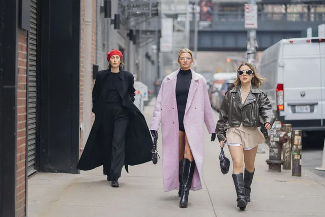 Street style outside of Proenza Schouler during New York Fashion Week in Manhattan, New York on Saturday, on February 10, 2024. (Photo by Calla Kessler for The Washington Post)