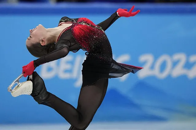 Kamila Valieva, of the Russian Olympic Committee, competes in the women's team free skate program during the figure skating competition at the 2022 Winter Olympics, Monday, February 7, 2022, in Beijing. (Photo by David J. Phillip/AP Photo)