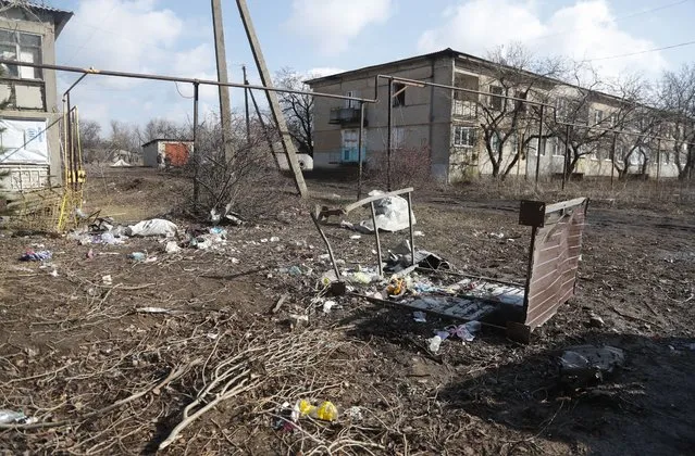 General view of damage in Vibrovka village after shelling, near the pro-Russian militants controlled city of Luhansk, Ukraine, 23 February 2022. Russia on 21 February 2022 recognized the eastern Ukrainian self-proclaimed Donetsk and Luhansk People's Republics breakaway regions as independent states and ordered the deployment of peacekeeping troops to the Donbas, triggering an expected series of economic sanctions announcements by Western countries. (Photo by Zurab Kurtsikidze/EPA/EFE)