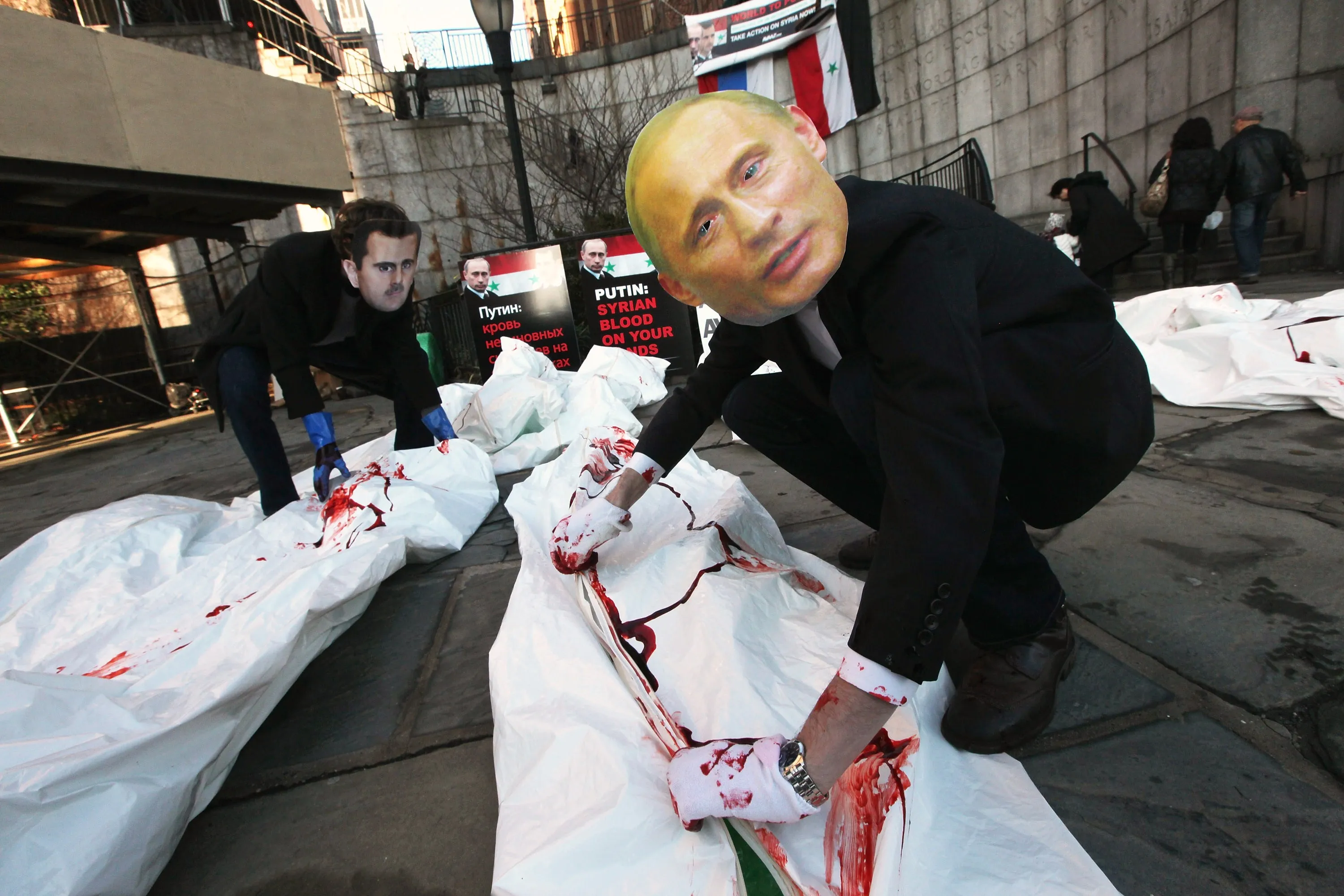 Activists Demonstrate Against Assad And Putin In Front Of The United Nation...