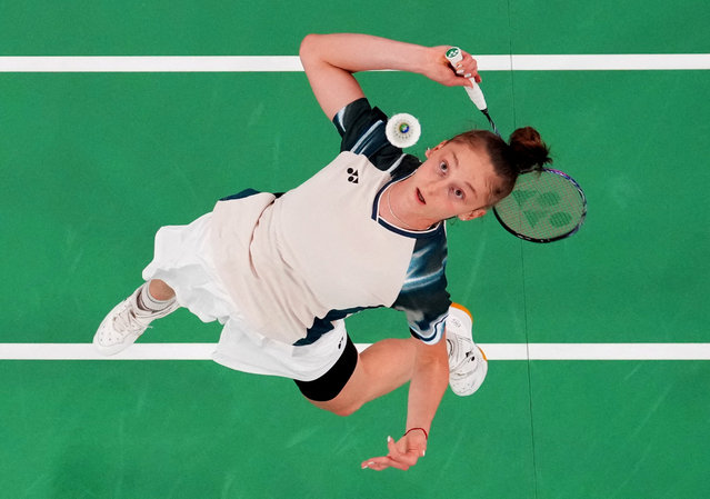 Kaloyana Nalbantova of Bulgaria plays against Xuefei Qi of France during the women's singles badminton group A match during the 2024 Summer Olympics at Porte de la Chapelle Arena in Paris, France on July 30, 2024. (Photo by Hamad I Mohammed/Reuters)