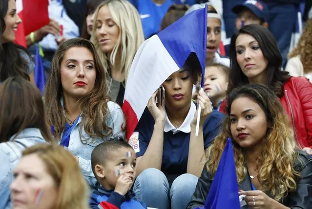 Football Soccer, France vs Iceland, EURO 2016, Quarter Final, Stade de France, Saint-Denis near Paris, France on July 3, 2016. Wife of France's Kingsley Coman, Sephora Coman (R) in the stands. (Photo by Christian Hartmann/Reuters/Livepic)