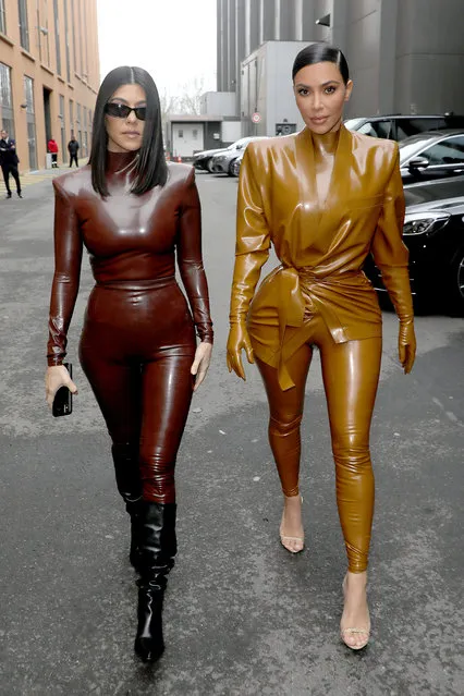 Kourtney and Kim Kardashian attend the Balenciaga show as part of the Paris Fashion Week Womenswear Fall/Winter 2020/2021 on March 01, 2020 in Paris, France. (Photo by Pierre Suu/Getty Images)