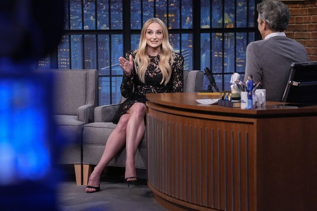 Actress Sophie Turner during an interview with host Seth Meyers in New York on August 14, 2025. (Photo by Lloyd Bishop/NBC via Getty Images)