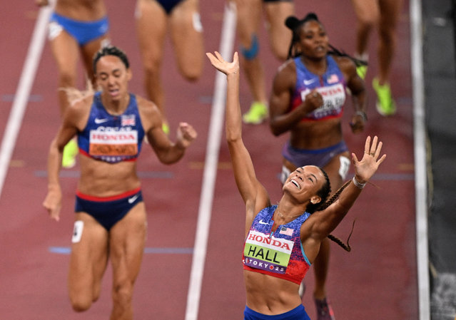 USA's Anna Hall crosses the finish line to win during the Women's Heptathlon 800 Metres on day eight of the 2025 World Athletics Championships at Japan National Stadium, Tokyo on Saturday, September 20, 2025. (Photo by Dylan Martinez/Reuters)