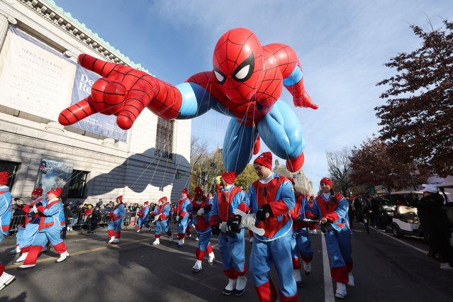 Spider-Man by Marvel balloon during the 2025 Macy's Thanksgiving Day Parade on November 27, 2025 in New York City. (Photo by Kevin Mazur/Getty Images)