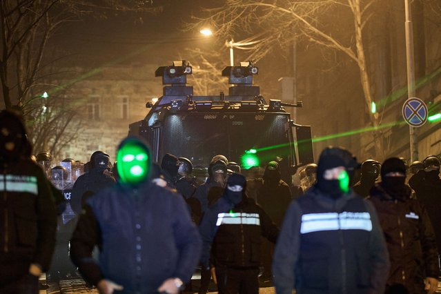 Protesters clash with Police over the results of last month's parliamentary election, on December 6, 2024 in Tbilisi, Georgia. The country's president, Salome Zourabichvili, alleges last month's parliamentary election, which was won by the ruling Georgian Dream party, was "stolen" amid Russian interference. (Photo by Vlada Liberova/Libkos/Getty Images)