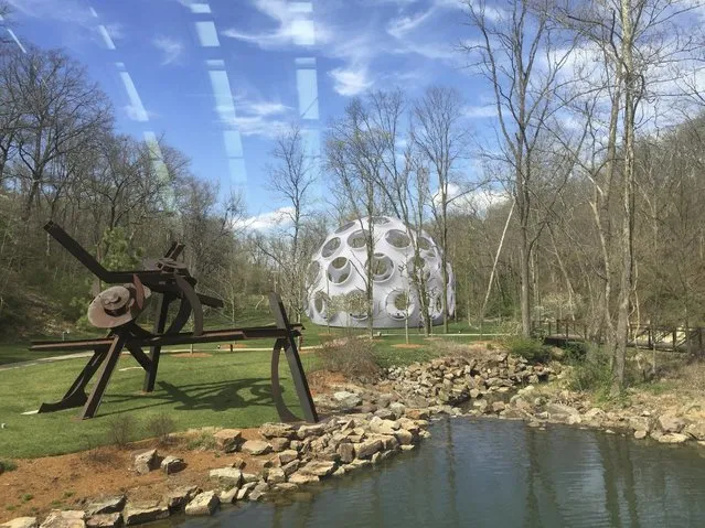 This computer illustration provided by the Crystal Bridges Museum of American Art on December 28, 2016, shows a rendering of how inventor Buckminster Fuller's Fly's Eye Dome will look when installed on museum grounds in Bentonville, Ark. The museum recently told its patrons it intends to construct the futuristic dome in the summer of 2017. (Photo by Jessi Mueller/Crystal Bridges Museum of American Art via AP Photo)