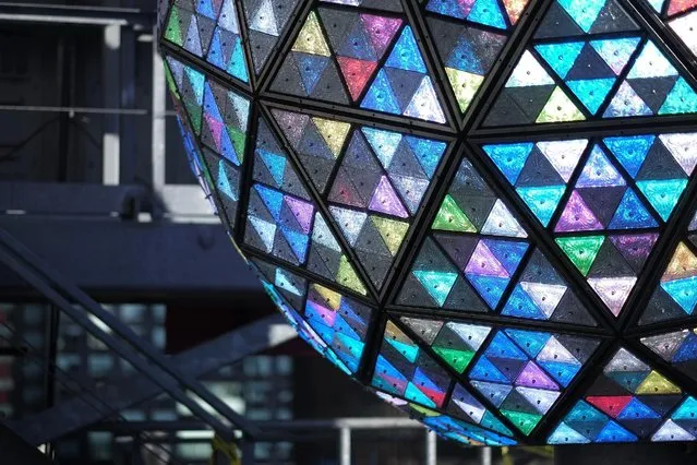 The Waterford crystal ball lit by Phillips on display before the Philips Ball Test during the runup to Times Square New Year's Eve 2017 at One Times Square on December 30, 2016 in New York City. (Photo by Neilson Barnard/Getty Images)