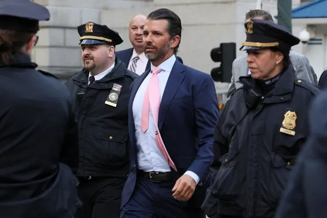 Former U.S. President Donald Trump's son and co-defendant, Donald Trump Jr., arrives to attend the Trump Organization civil fraud trial, in New York State Supreme Court in the Manhattan borough of New York City, U.S., November 1, 2023. (Photo by Brendan McDermid/Reuters)