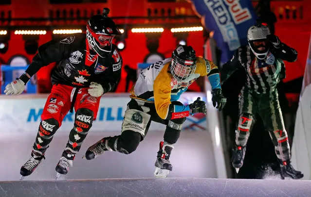 Competitors take part in the Red Bull Crashed Ice Cross Downhill World Championship in Marseille, France January 14, 2017. (Photo by Jean-Paul Pelissier/Reuters)