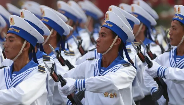 Vietnamese Navy sailors march during a rehearsal for a military parade as part of the 40th anniversary of the fall of Saigon in southern Ho Chi Minh City (formerly Saigon City), Vietnam, on April 26, 2015. (Photo by Reuters/Kham)