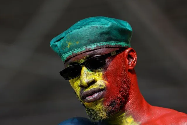 A Mali's supporter reacts ahead of the Africa Cup of Nations (CAN) 2024 round of 16 football match between Mali and Burkina Faso at the Amadou Gon Coulibaly Stadium in Korhogo on January 30, 2024. (Photo by Fadel Senna/AFP Photo)
