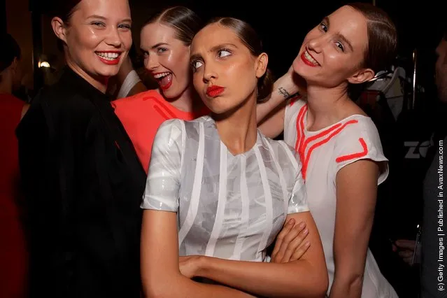 Models pose backstage ahead of the Review of Australian Fashion Week