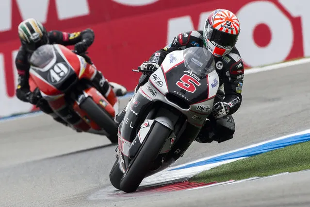 Johann Marco of France on his Kalex in front of Axel Pons of Spain during the qualifying of the Dutch Moto2 Grand Prix, in Assen, northern Netherlands, Friday June 26, 2015. (Photo by Vincent Jannink/AP Photo)