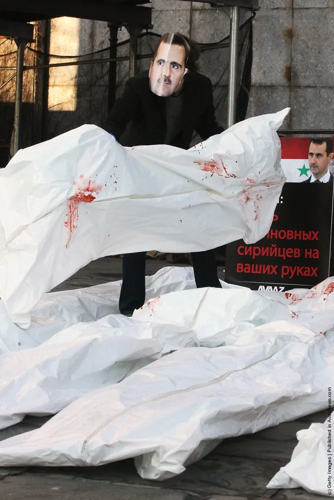 Activists Demonstrate Against Assad And Putin In Front Of The United Nations