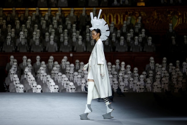 A model presents a creation by designer Thom Browne as part of his Haute Couture Fall/Winter 2023-2024 collection show at the Opera Garnier in Paris, France on July 3, 2023. (Photo by Sarah Meyssonnier/Reuters)