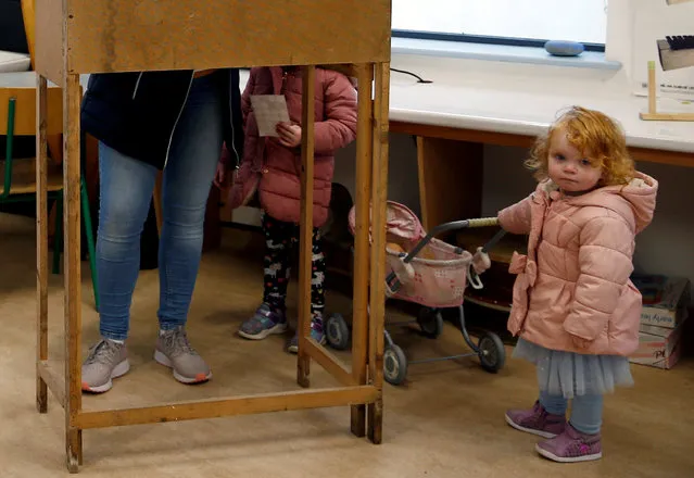 A young girl is seen at a polling station in Inisheer (Inis Oirr), ahead of Ireland's national election, Ireland on February 7, 2020. (Photo by Henry Nicholls/Reuters)