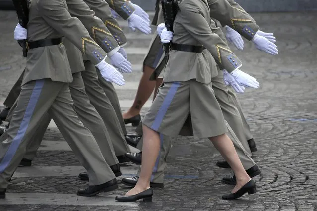 Students of the Ecole Nationale des Sous-officiers d'Active march during the traditional Bastille Day military parade on the Place de la Concorde in Paris, France, July 14, 2016. (Photo by Charles Platiau/Reuters)