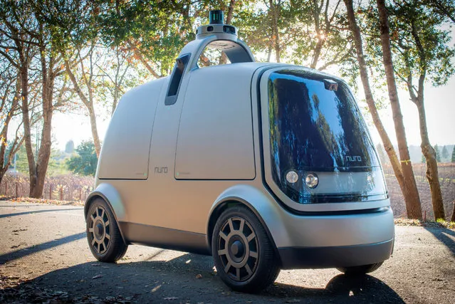 The self-driving delivery vehicle from Silicon Valley startup Nuro, intended to be used for local commerce, is shown in  San Francisco on January 30, 2018. (Photo by Reuters/Courtesy of Nuro)